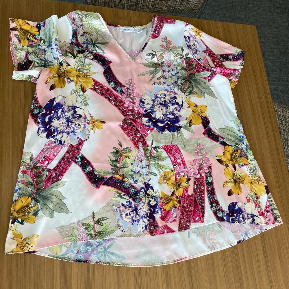 Susan Graver V-Neck Short Sleeve Tunic XL